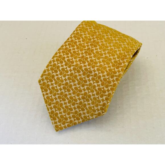 COACH Logo Design 100% Silk Yellow Gold Necktie Tie- Made in Italy - Picture 6 of 10